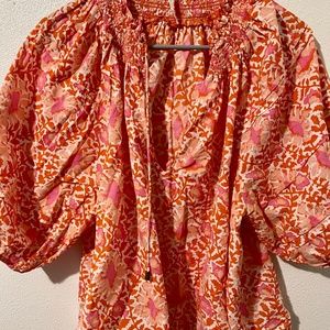 Free People Neon Printed Blouse
